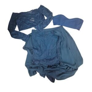 Miss Holly Blue 3 Pc Lace Maxi Skirt Set Tube Top Long Sleeve NWT